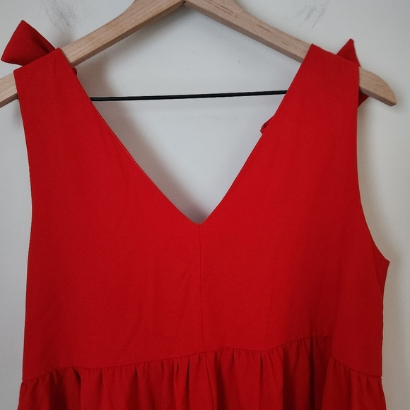 Pomander Place | Holiday Sleeveless Babydoll Mini Dress w/ Bow Straps - Size L - Picture 5 of 9